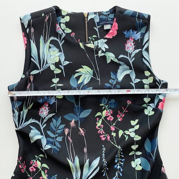 Tommy Hilfiger Sleeveless Dark Floral Sheath Dress Size 4 Party Asymmetric Hem - Picture 12 of 14